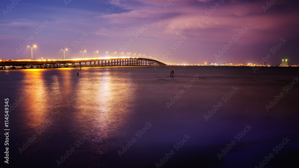 Bridge Leads to South Padre Island, Texas at Sunset