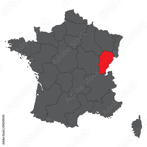 Franche-Comte red map on gray France map vector