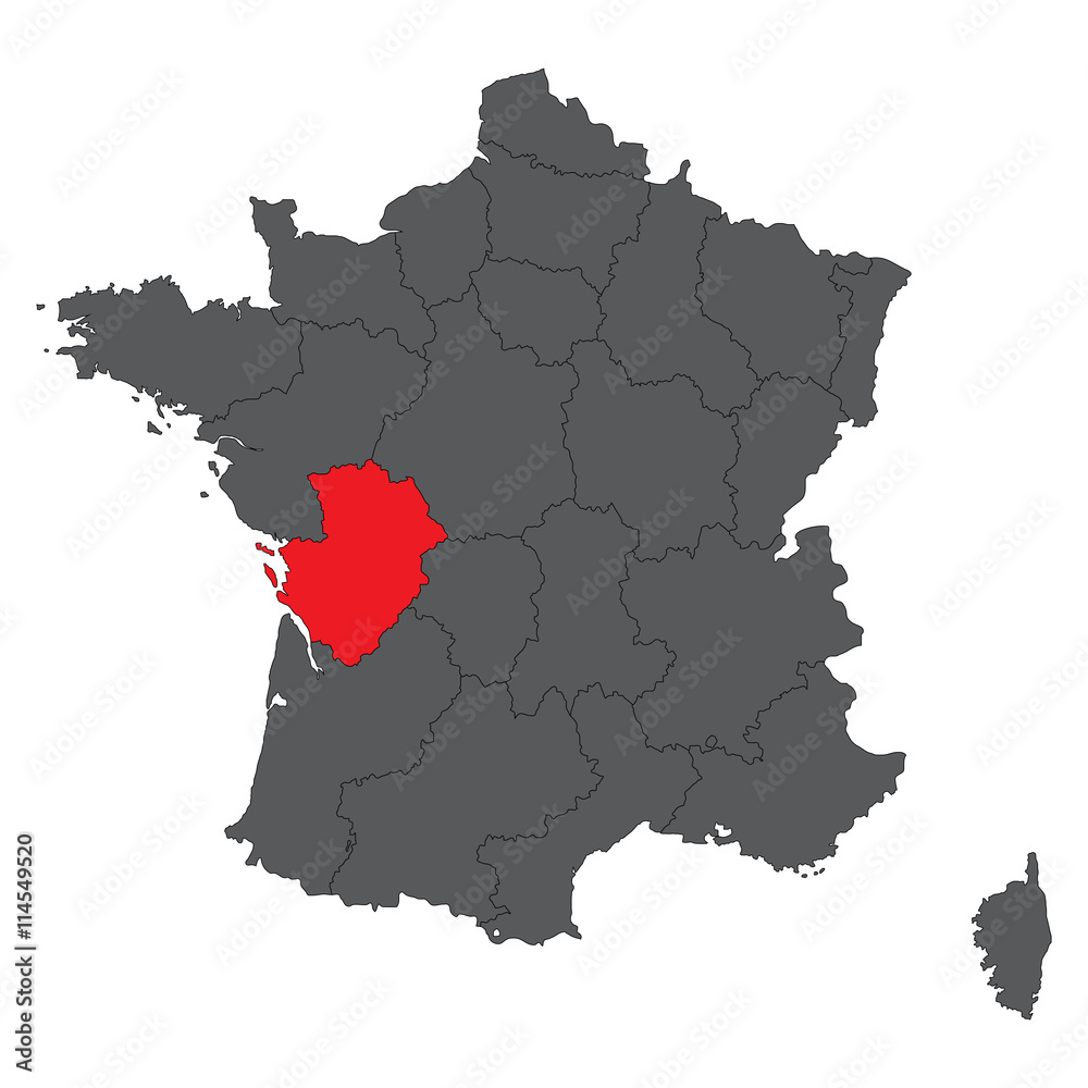 Fototapeta premium Poitou-Charentes red map on gray France map vector
