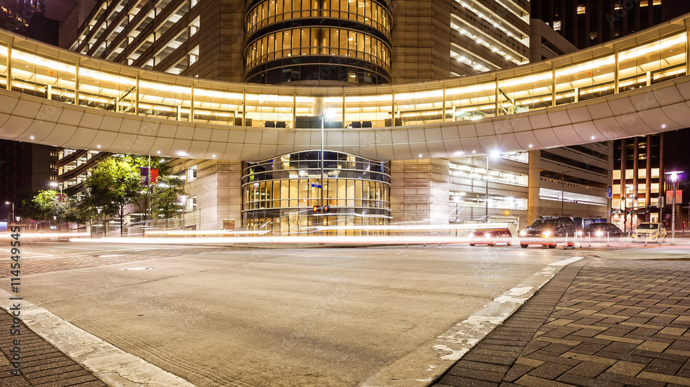 Downtown Houston, Texas Intersection & Traffic at Night