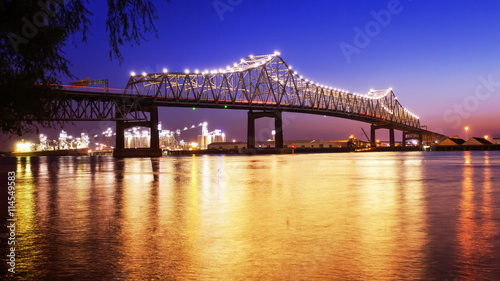 Baton Rouge Bridge Over Mississippi River in Louisiana at Night photo