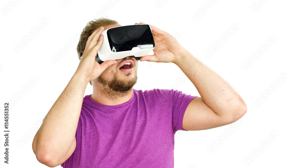 Young man wearing virtual reality googles / VR Glasses Young man wearing virtual reality googles / VR Glasses