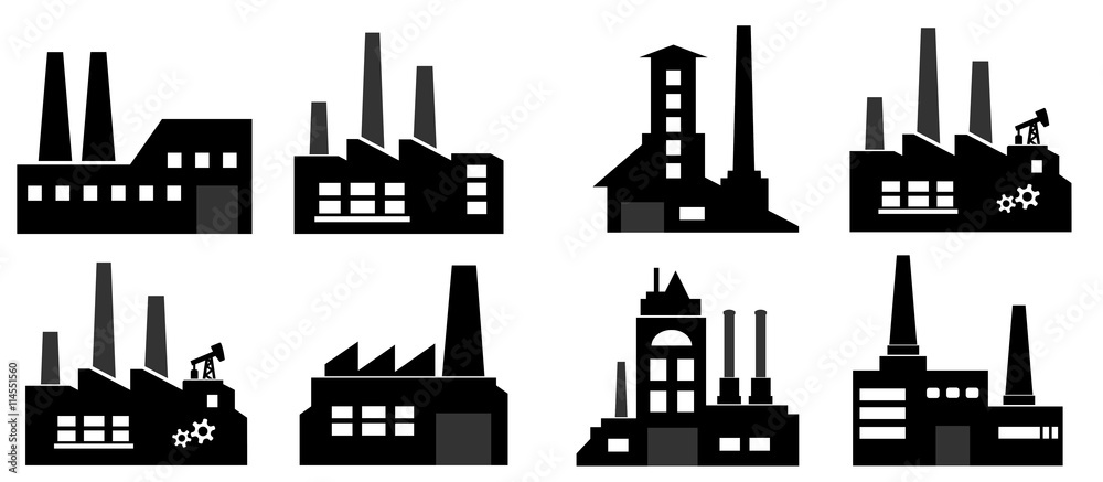 Obraz premium Usine en 8 icônes