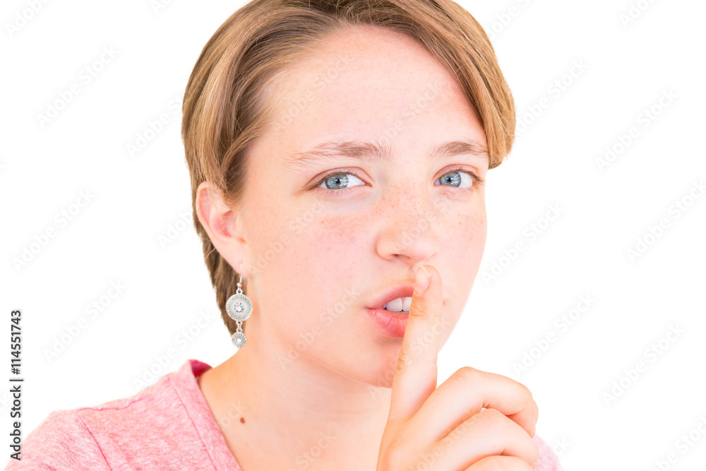 Close up of Cute Girl Asking for Silence Close up of Cute Girl Asking for Silence