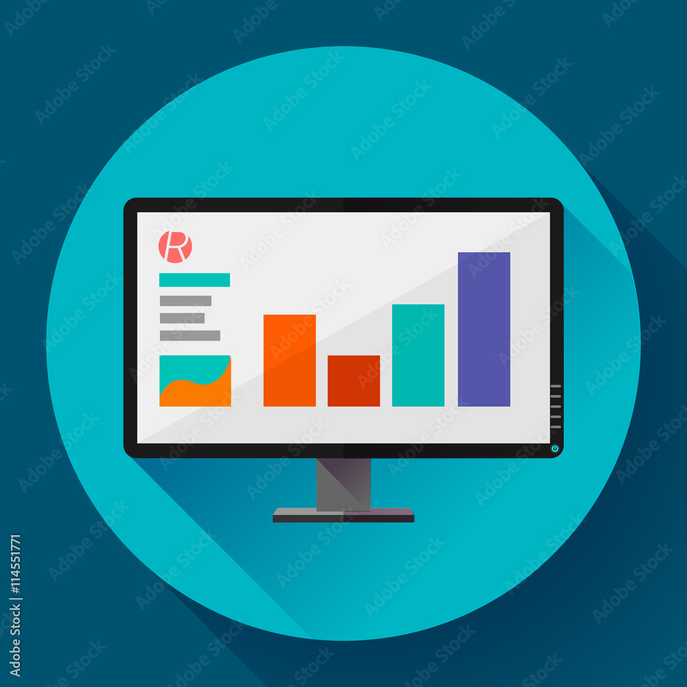 Computer monitor display wide screen icon. Presentation. Flat design style. Computer monitor display wide screen icon. Presentation. Flat design style.