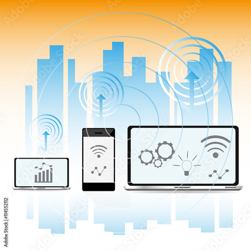 Smart city concept ,Modern city design with future technology for living. Illustration of innovations and Internet