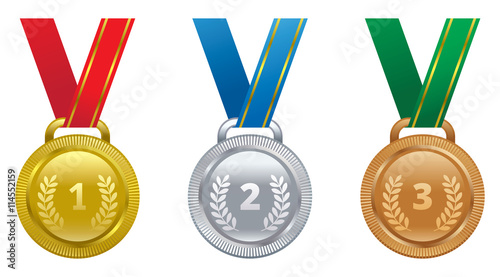 Set vector sports awards gold, silver and bronze medal.
