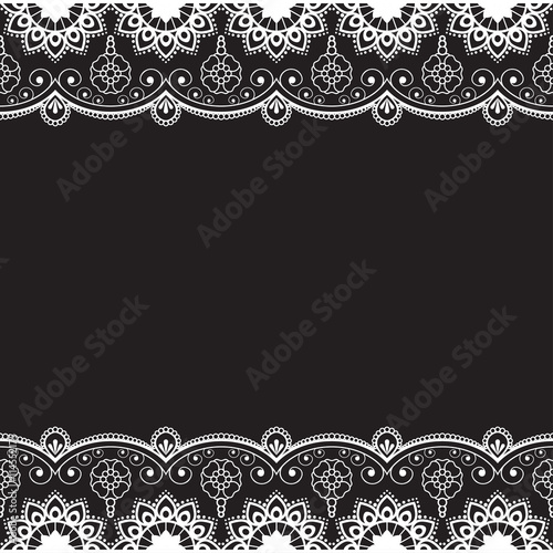 Indian, Mehndi Henna line lace element with flowers pattern card for tattoo