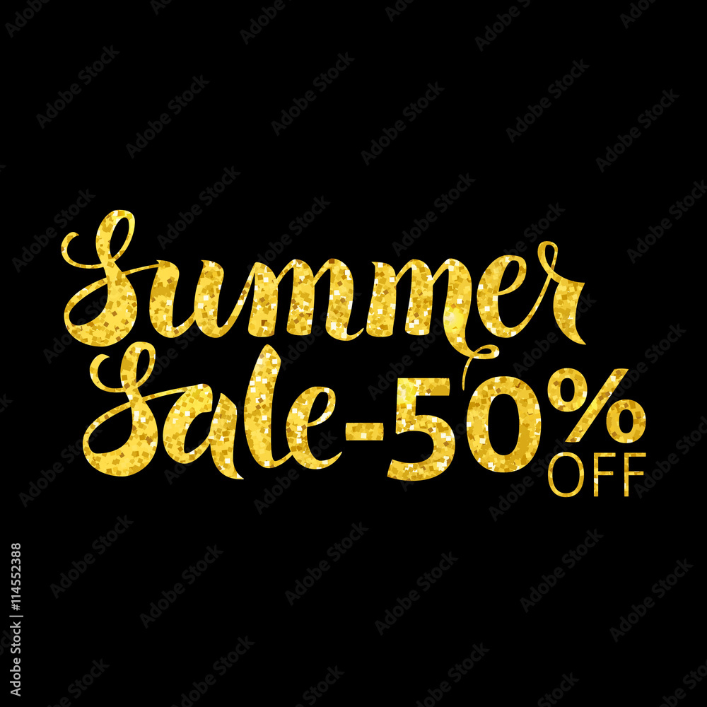 Fototapeta premium Gold Summer Sale 50 Off Lettering over Black