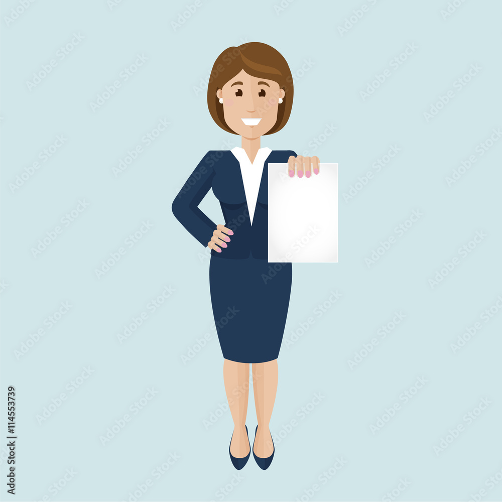 Pleased businesswoman with a blank paper