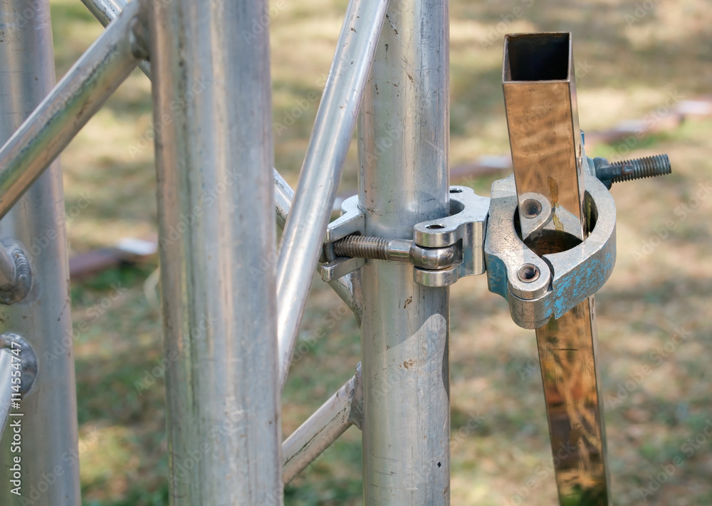 Scaffolding clamps / Close up metal scaffolding clamps.