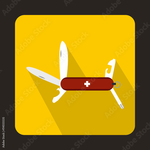 Swiss multipurpose knife icon, flat style