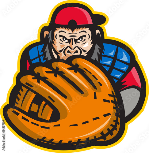 Chimpanzee Baseball Catcher Glove Retro