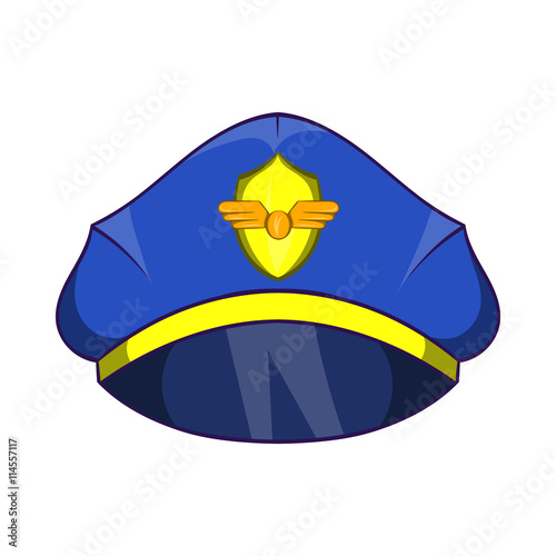 Blue pilot cap with badge icon, cartoon style