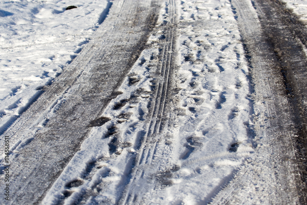 snow and ice on the road snow and ice on the road