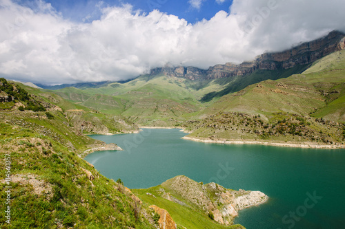Fototapeta Naklejka Na Ścianę i Meble -  Idyllic summer landscape with clear mountain lake in the Caucasus