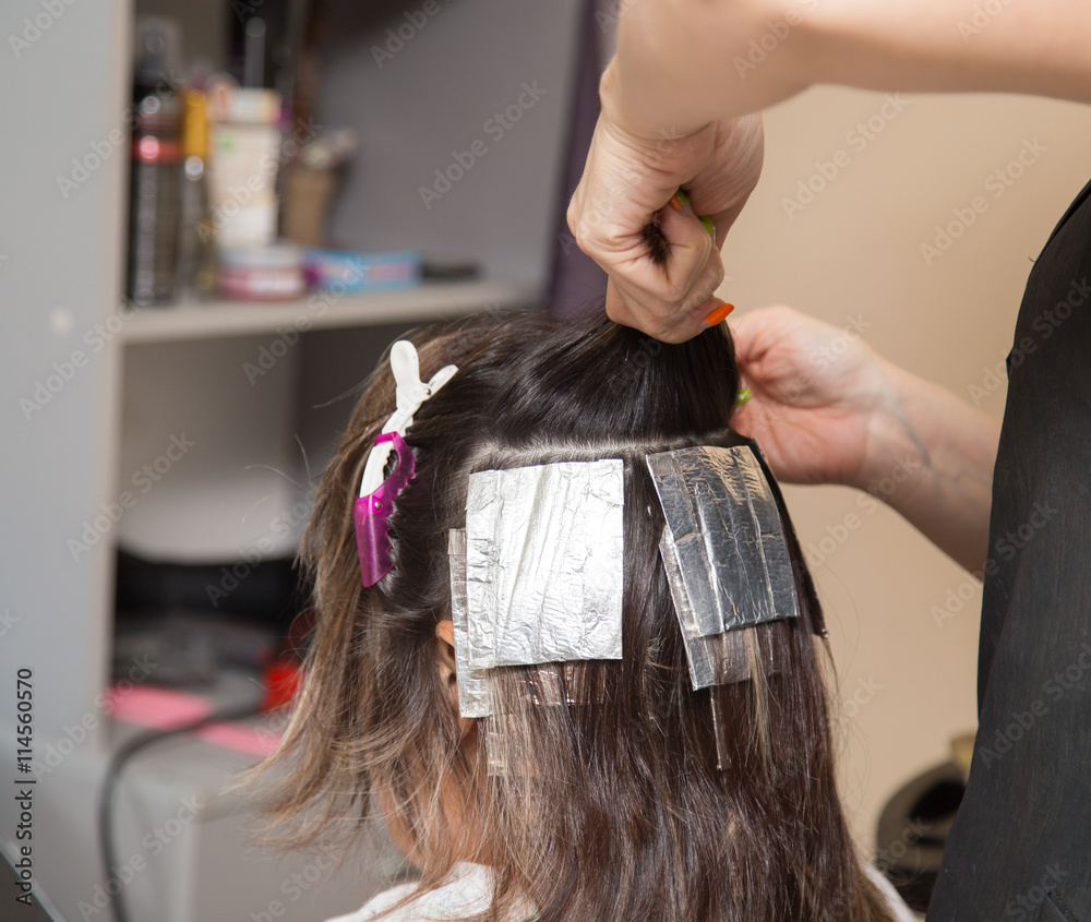 Naklejka premium weave hair in a beauty salon