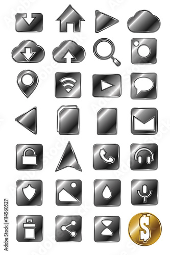 set of gold icons, saver, background, illustration for gaming applications, web design, graphic design.