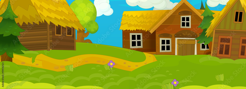 Cartoon scene of the old village - background for different usage - for  game or book - illustration for children Stock Illustration | Adobe Stock