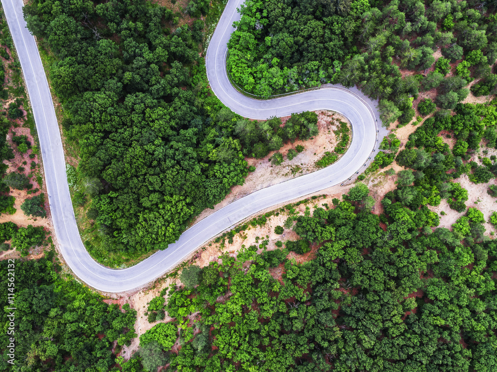 Aerial view over mountain road