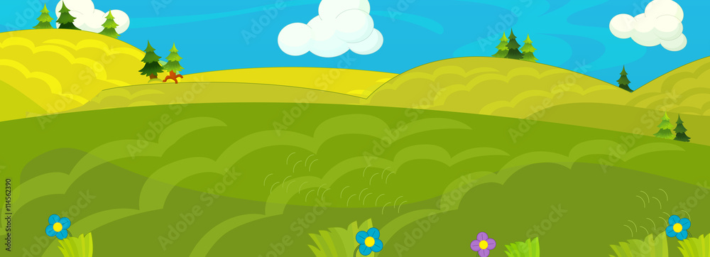 Cartoon happy nature scene - illustration for children
