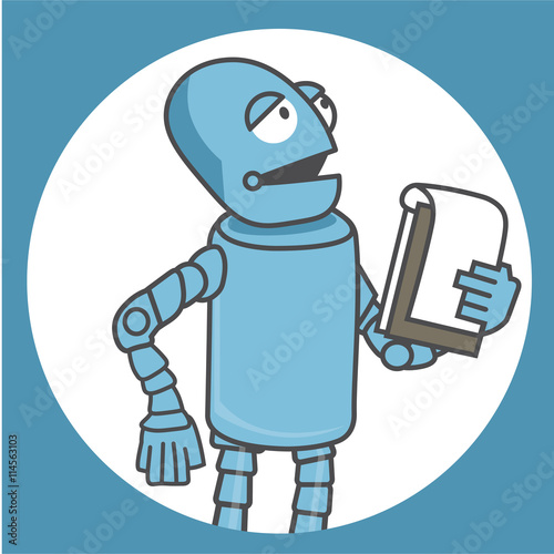 Public speaking robot. Artificial intelligence reads the text. Technical progress in the future