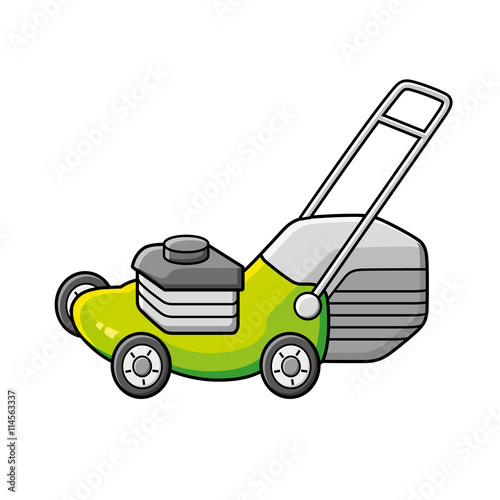 Green lawn mower vector icon.