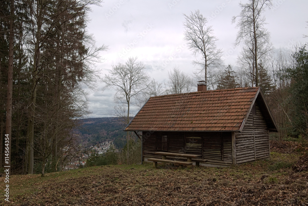 Fototapeta premium Resting hut near Bad Herrenalb, Baden-Wurttemberg, Germany