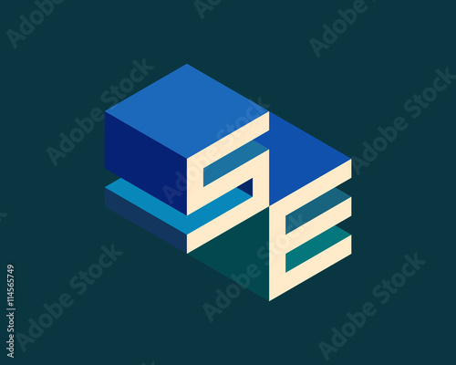 SE isometric 3D letter logo. three-dimensional stock vector alphabet font typography design.