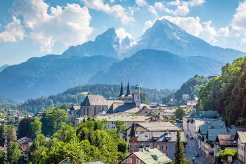 View over Berchtesgaden with Watzmann, Bavaria, Germany