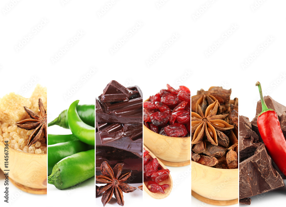 Photos of colorful different spices with white space for your text Photos of colorful different spices with white space for your text