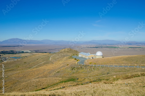 Mount John Observatory near Lake Tekapo Southern Alps mountain valleys New Zealand.
