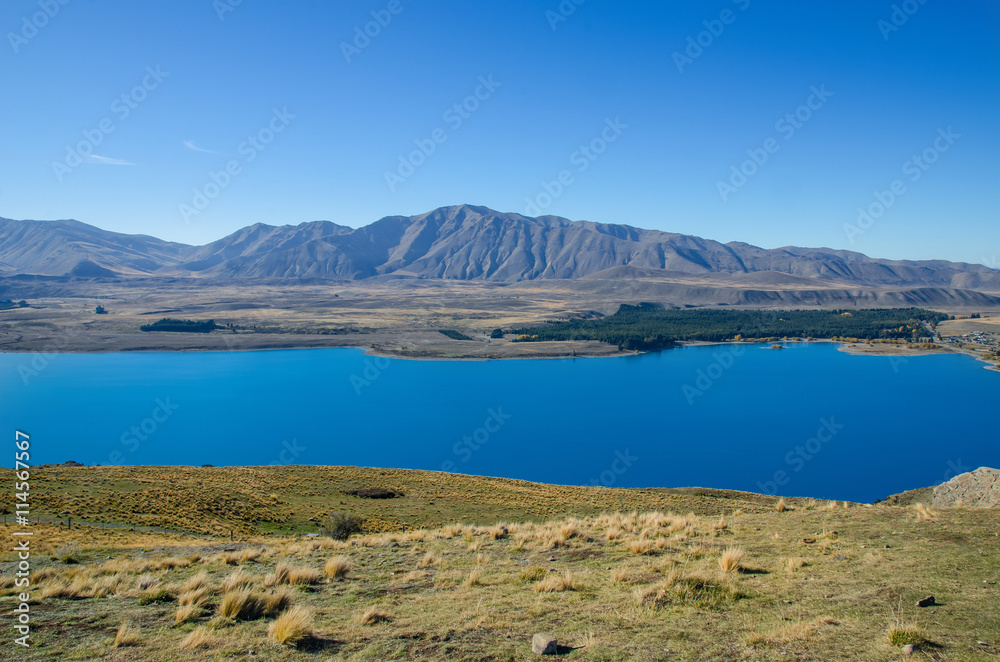 Beautiful Lake Tekapo view from the summit of Mount John
