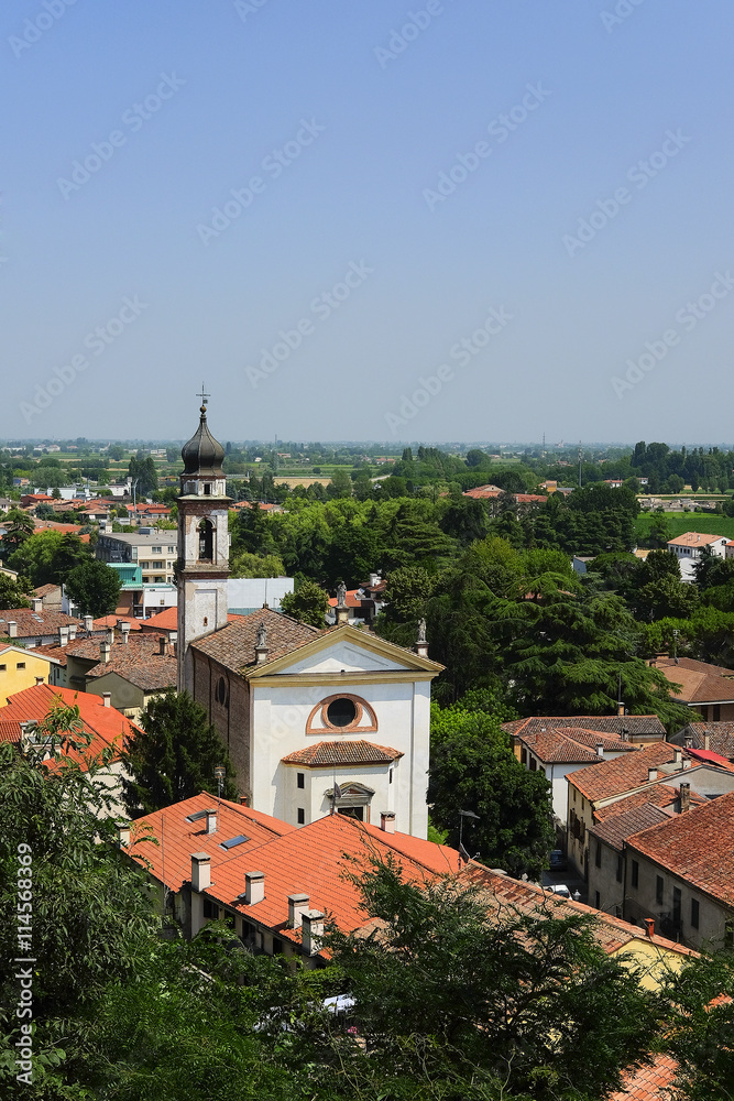 Monselice, Italy, June, 23, 2016: cityscape with the cathedral in an old part of town in Monselice, Italy