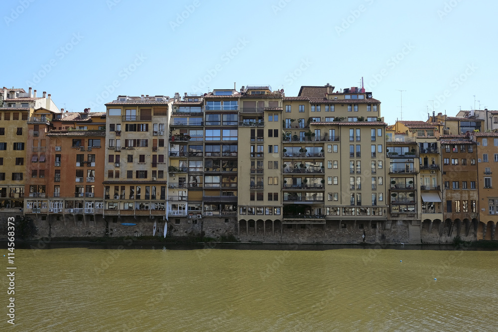 Florence, Italy, June, 25, 2016: embankment of Amo river in Florence, Italy Florence, Italy, June, 25, 2016: embankment of Amo river in Florence, Italy