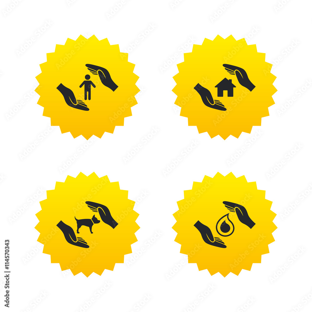 Hands insurance icons. Human life-assurance sign Hands insurance icons. Human life-assurance sign