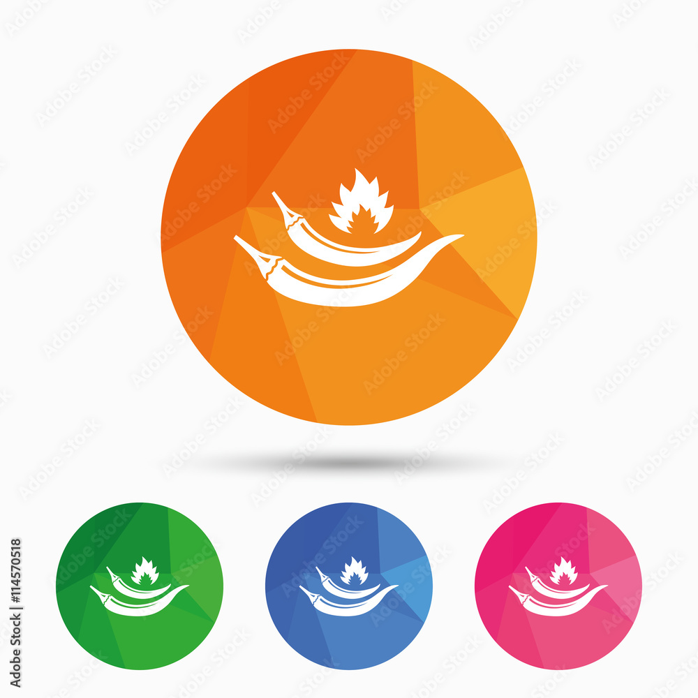 Hot chili peppers sign icon. Spicy food symbol. Hot chili peppers sign icon. Spicy food symbol.