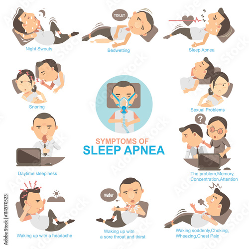 Sleep Apnea /Man Symptoms and signs sleeping apnea  The impact on married life and his work.Info Graphics vector illustrations photo