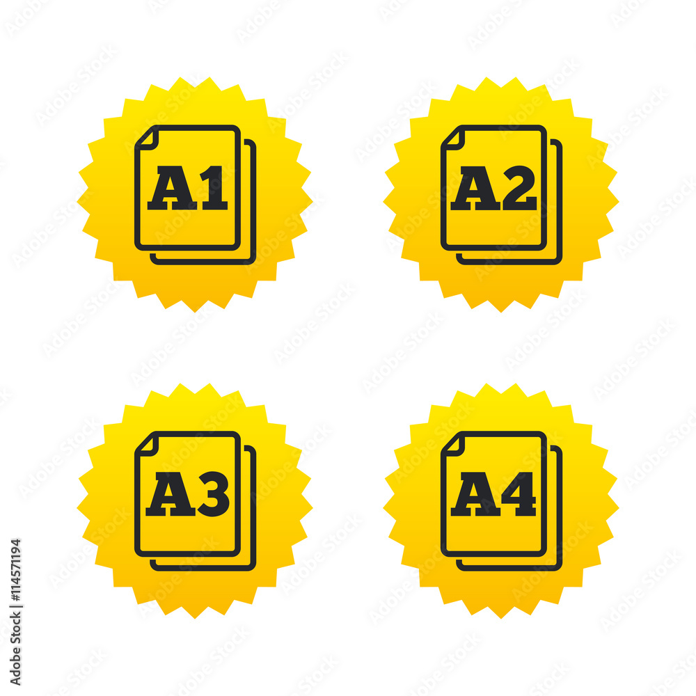 Paper size standard icons. Document symbol. Paper size standard icons. Document symbol.