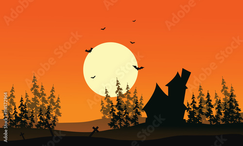 Scenery castle and spruce forest Halloween backgrounds