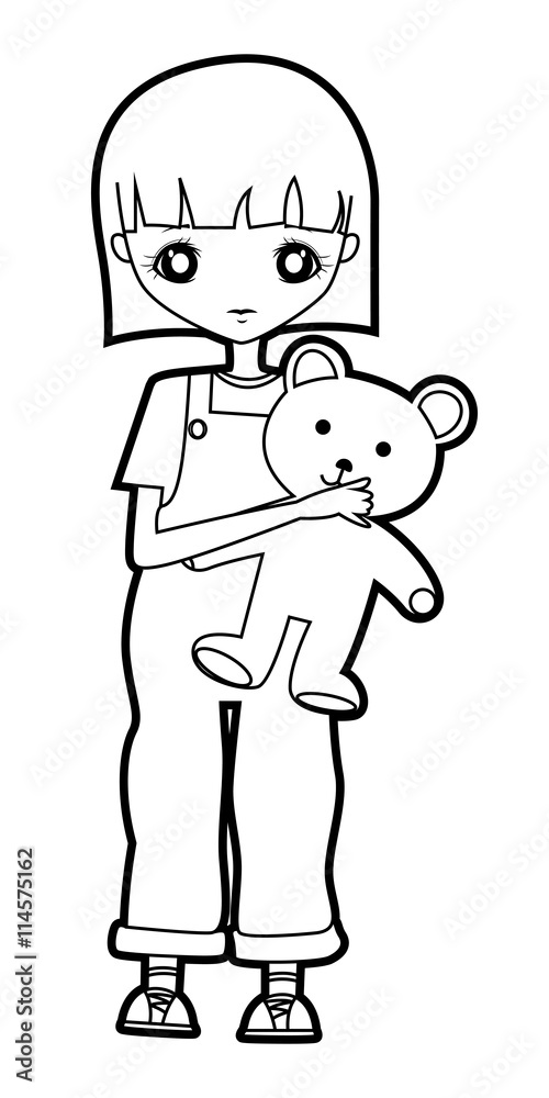 Fototapeta premium cute girl vector in black line on a white background