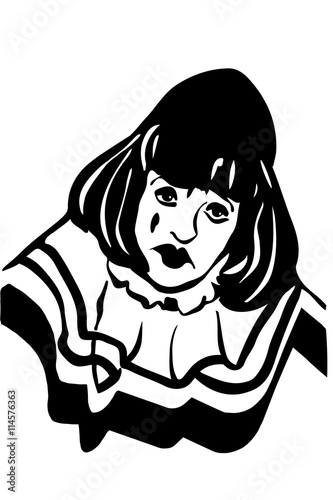 vector sketch of a sad white clown
