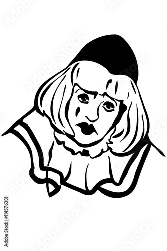 vector sketch of a sad white clown
