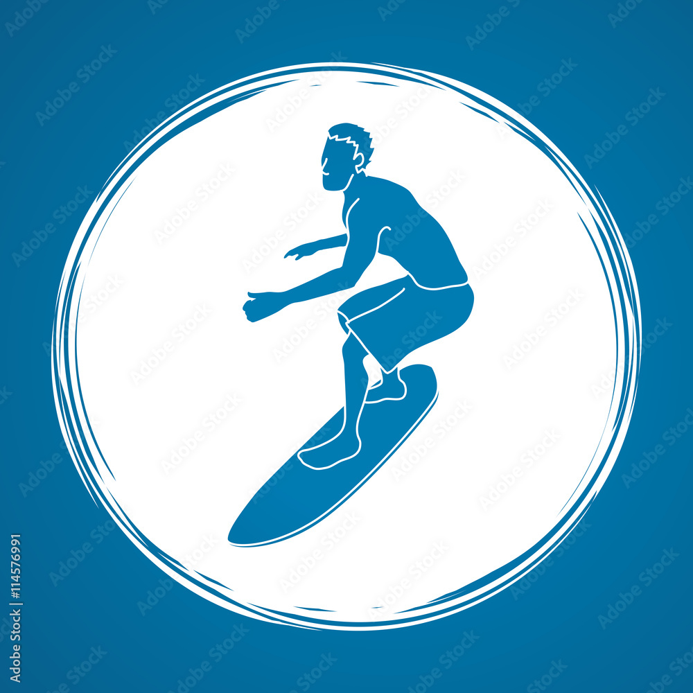Surfing designed on grunge circle background graphic vector. Surfing designed on grunge circle background graphic vector.