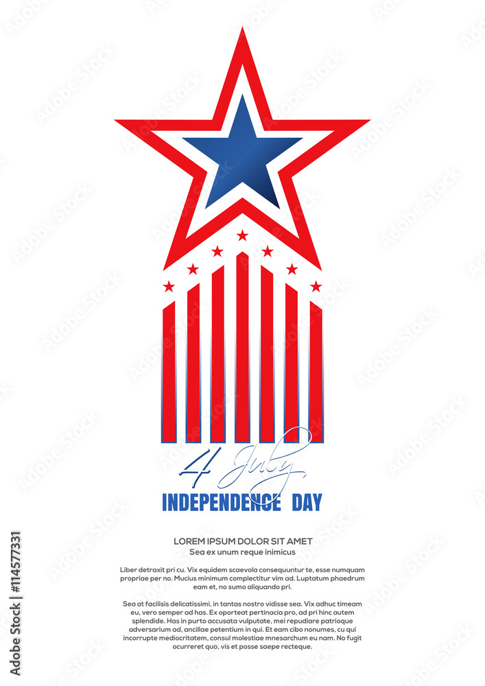 Independence Day design. Fourth of July. Stars, stripes and greeting inscription - Happy Independence Day. Vector illustration on white background