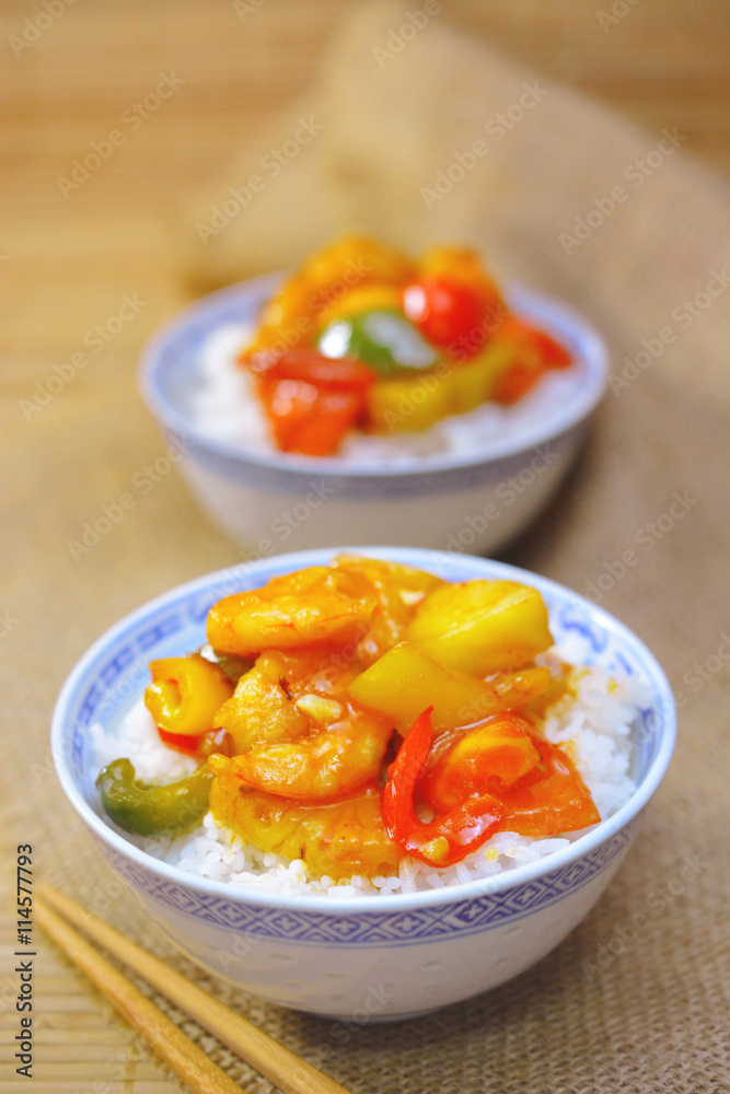sweet and sour shrimp. deep fried crispy prawn stir fried with pineapple and fresh capsicum in sour and sweet sauce. worldwide famous chinese cuisine. sweet and sour shrimp. deep fried crispy prawn stir fried with pineapple and fresh capsicum in sour and sweet sauce. worldwide famous chinese cuisine.
