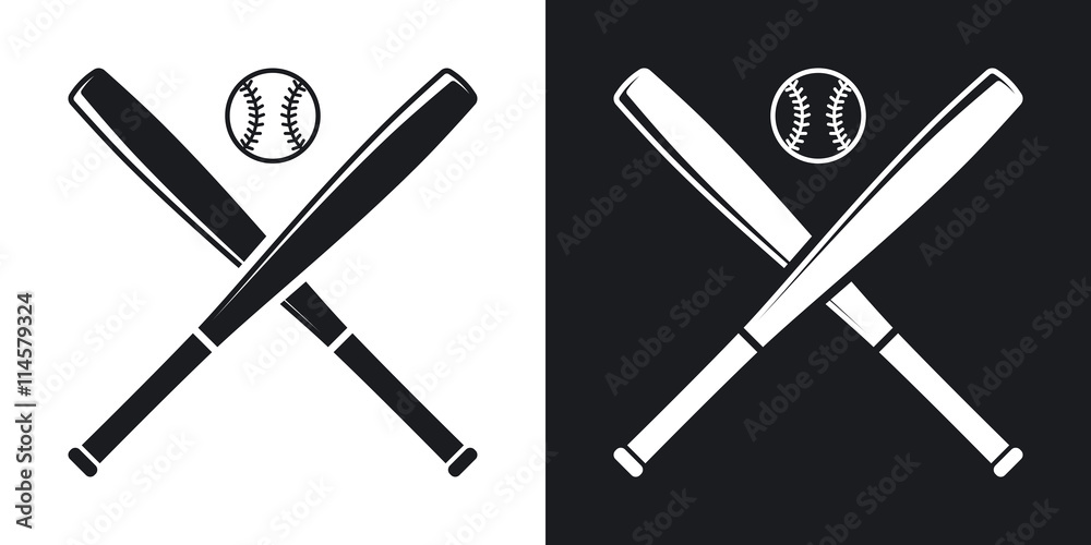 Vector baseball bats and ball icon. Twotone version on black and white