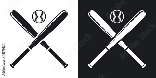 Vector baseball bats and ball icon. Two-tone version on black and white background