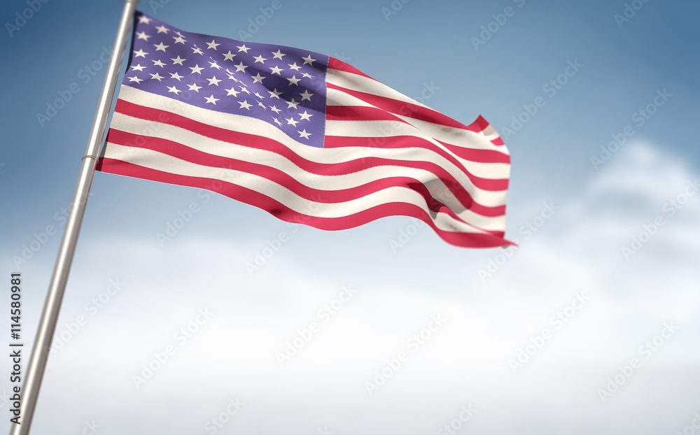 Obraz premium Composite image of low angle view of american flag