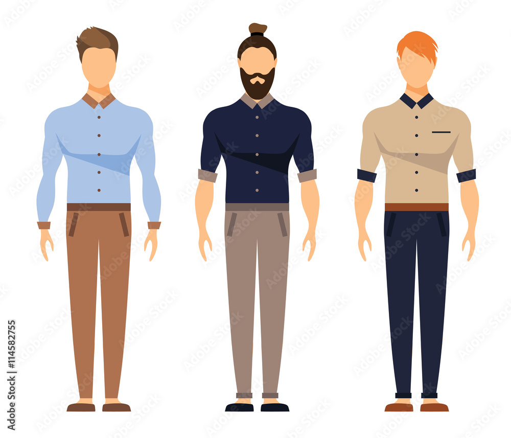 Men in office clothes. Casual Outfit, Business, Hipster Style. Vector Flat  Illustration. Designer, Architect, Illustrator at Work. Stock Vector |  Adobe Stock